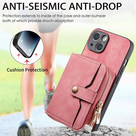 For iPhone 15 Crossbody Multi-function Zipper Wallet Phone Case(Pink) - iPhone 15 Cases by buy2fix | Online Shopping UK | buy2fix