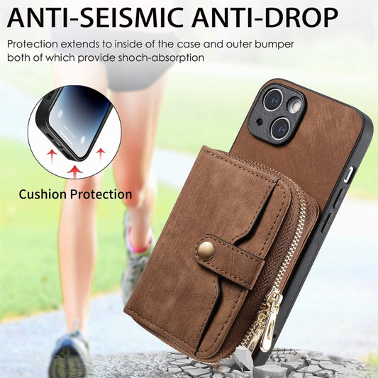 For iPhone 15 Crossbody Multi-function Zipper Wallet Phone Case(Brown) - iPhone 15 Cases by buy2fix | Online Shopping UK | buy2fix