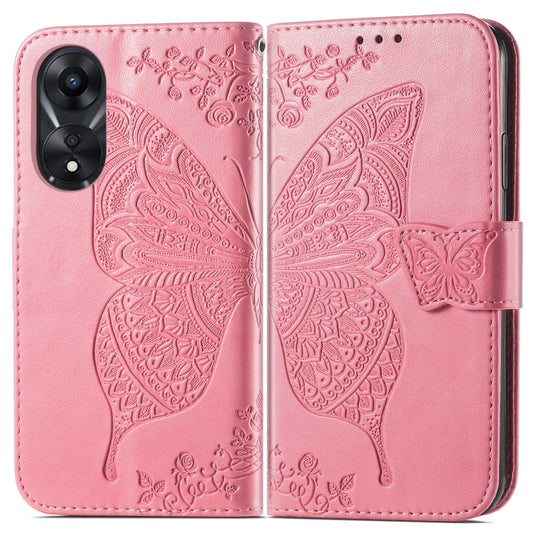 For OPPO A58 4G Butterfly Love Flower Embossed Leather Phone Case(Pink) by buy2fix