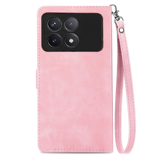 For Xiaomi Redmi K70 Embossed Flower Zipper Leather Phone Case(Pink) by buy2fix