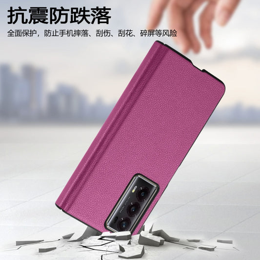 For Honor Magic V2 Litchi Magnetic Hinge Shockproof Phone Case(Rose) by buy2fix