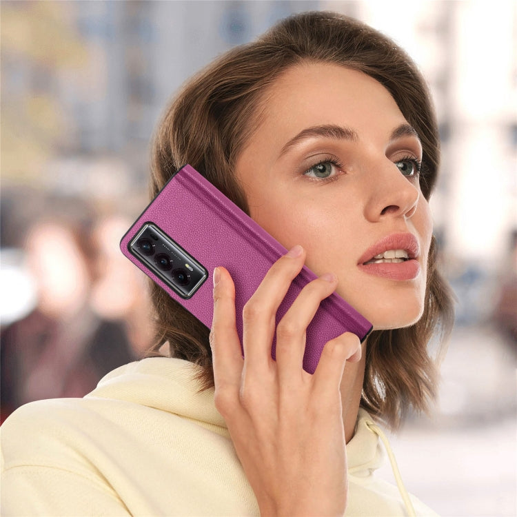 For Honor Magic V2 Litchi Magnetic Hinge Shockproof Phone Case(Rose) by buy2fix