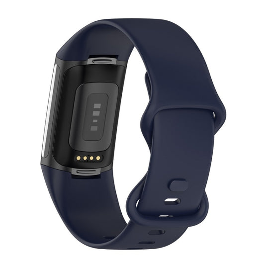For Fitbit Charge 6 Solid Color Butterfly Buckle Silicone Watch Band, Size:L Size(Dark Blue) by buy2fix