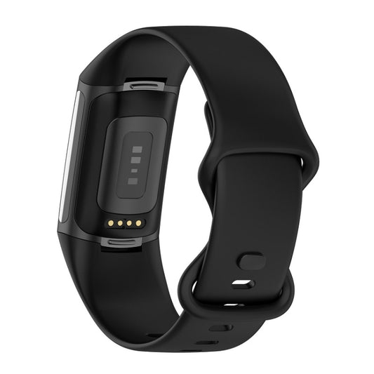 For Fitbit Charge 6 Solid Color Butterfly Buckle Silicone Watch Band, Size:S Size(Black) by buy2fix