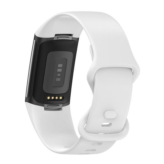 For Fitbit Charge 6 Solid Color Butterfly Buckle Silicone Watch Band, Size:S Size(White) by buy2fix