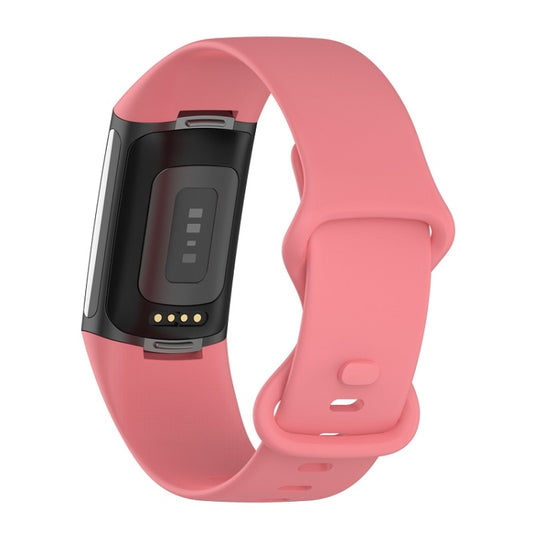 For Fitbit Charge 6 Solid Color Butterfly Buckle Silicone Watch Band, Size:S Size(Pink) by buy2fix