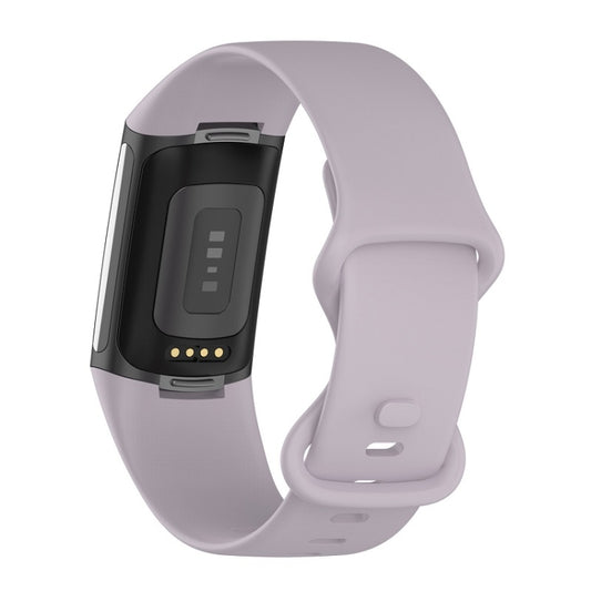 For Fitbit Charge 6 Solid Color Butterfly Buckle Silicone Watch Band, Size:S Size(Light Purple) by buy2fix