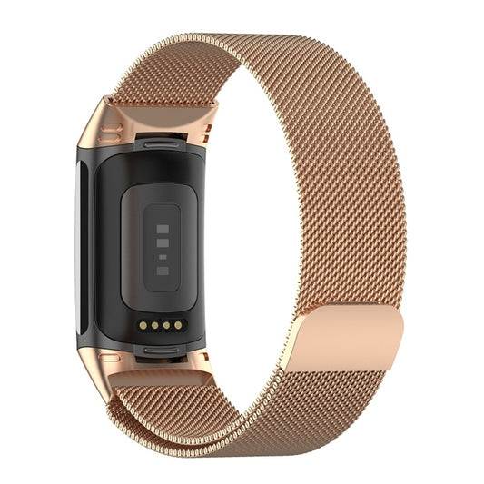 For Fitbit Charge 6 Milan Magnetic Metal Steel Mesh Watch Band(Rose Gold) by buy2fix