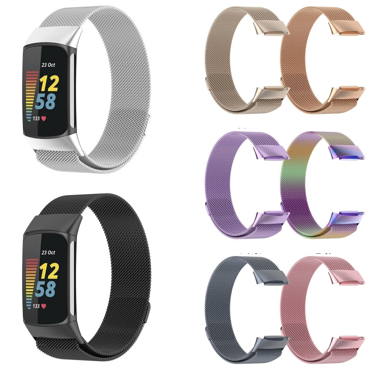 For Fitbit Charge 6 Milan Magnetic Metal Steel Mesh Watch Band(Colorful) by buy2fix