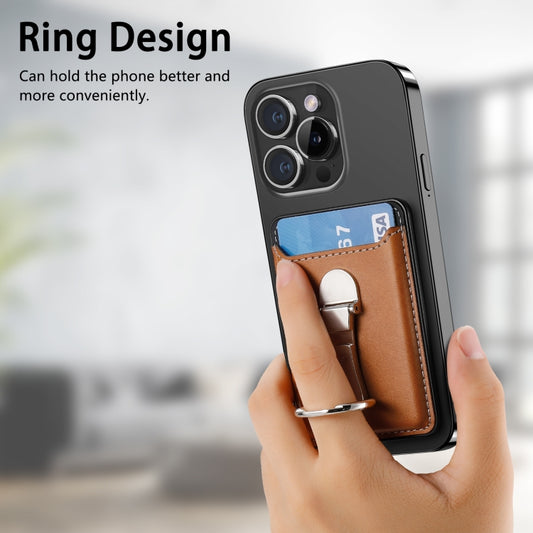 Magsafe Folding Ring Phone Card Bag Case for iPhone 15 / iPhone 14 / iPhone 13(Brown) - Adhesive Card Holders by buy2fix | Online Shopping UK | buy2fix