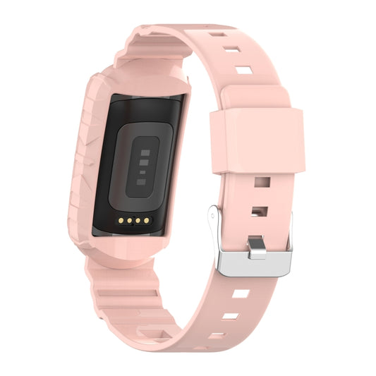 For Fitbit Charge 6 / 5 / 4 / 3 Armor Integrated TPU Watch Band(Light Pink) by buy2fix