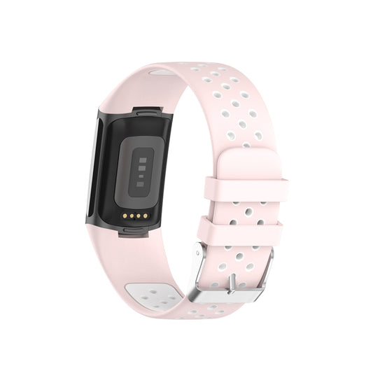 For Fitbit Charge 6 Dual Color Breathable Silicone Watch Band(Pink+White) by buy2fix
