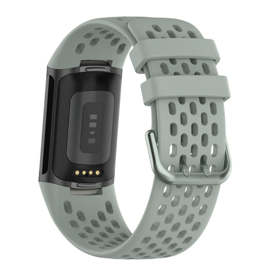 For Fitbit Charge 5 Solid Color Breathable Sports Silicone Watch Band(Gray) by buy2fix