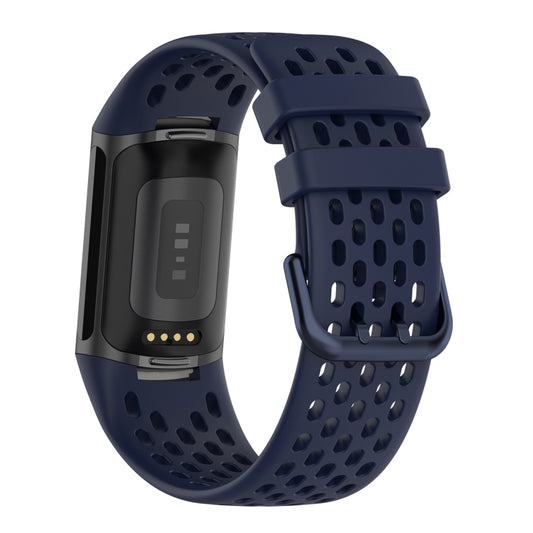 For Fitbit Charge 5 Solid Color Breathable Sports Silicone Watch Band(Dark Blue) by buy2fix