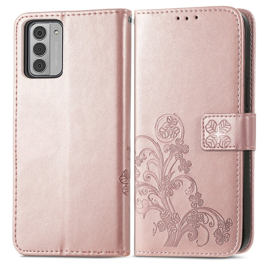 For Nokia G42 Four-leaf Clasp Embossed Buckle Leather Phone Case(Rose Gold) by buy2fix