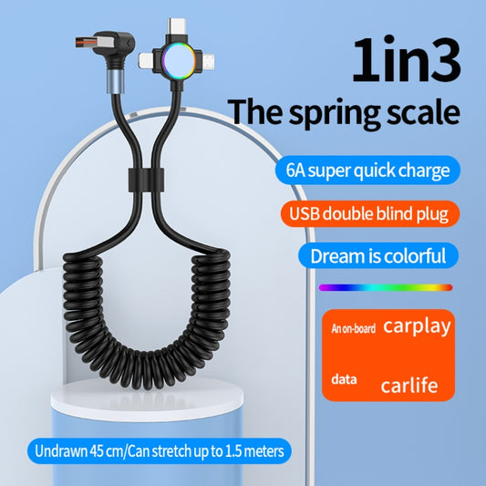 66W 3 in 1 USB Elbow to 8 Pin + Micro USB + USB-C / Type-C Fast Charging Spring Cable(Black) by buy2fix