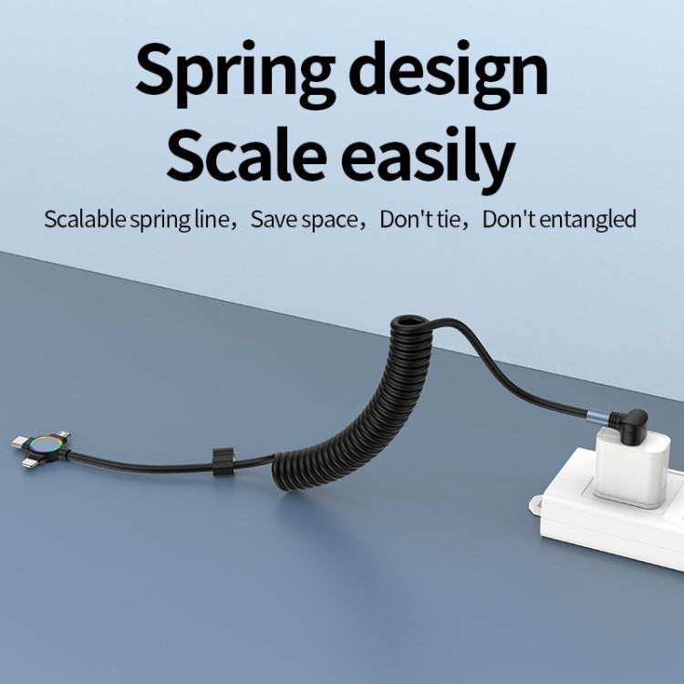 66W 3 in 1 USB Elbow to 8 Pin + Micro USB + USB-C / Type-C Fast Charging Spring Cable(Black) by buy2fix