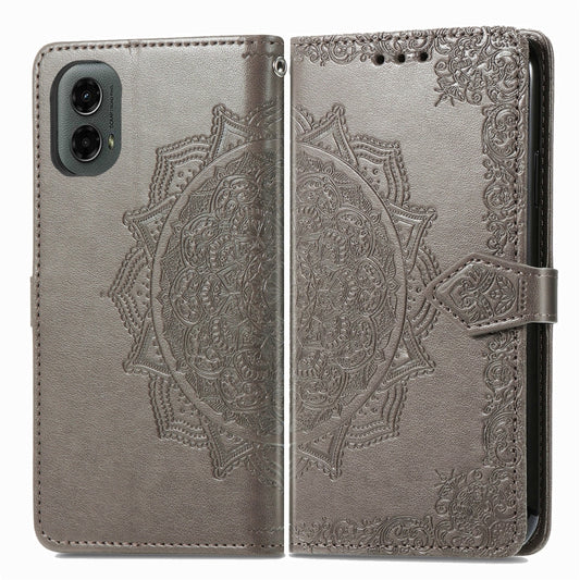 For Motorola Moto G 2024 Mandala Flower Embossed Leather Phone Case(Gray) by buy2fix