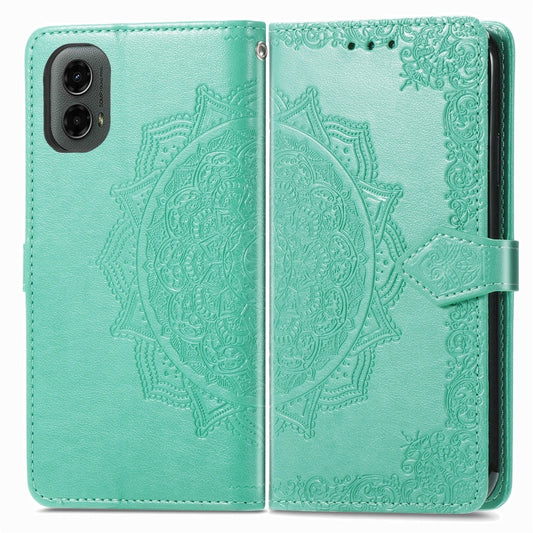 For Motorola Moto G 2024 Mandala Flower Embossed Leather Phone Case(Green) by buy2fix