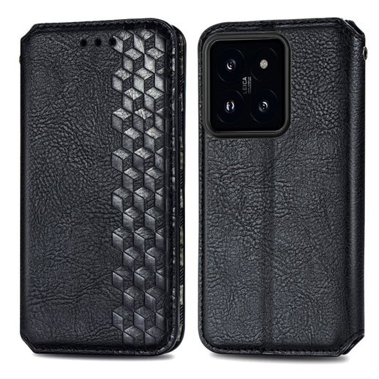 For Xiaomi 14 Cubic Grid Pressed Magnetic Leather Phone Case(Black) by buy2fix