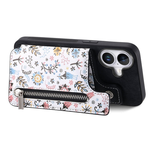 For iPhone 16 Retro Painted Zipper Wallet Back Phone Case(Black) by buy2fix