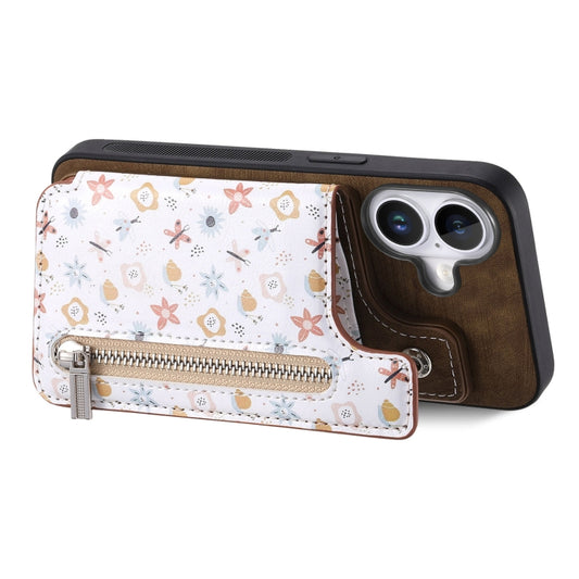 For iPhone 16 Plus Retro Painted Zipper Wallet Back Phone Case(Brown) by buy2fix