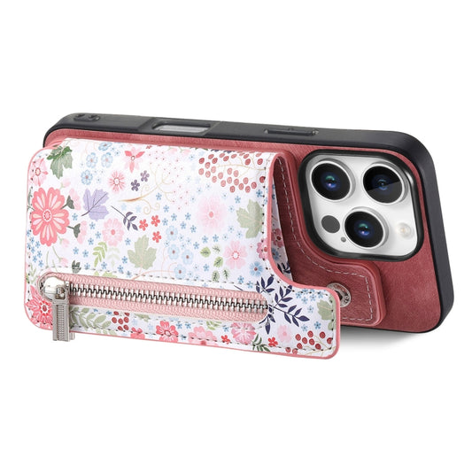 For iPhone 16 Pro Retro Painted Zipper Wallet Back Phone Case(Pink) by buy2fix