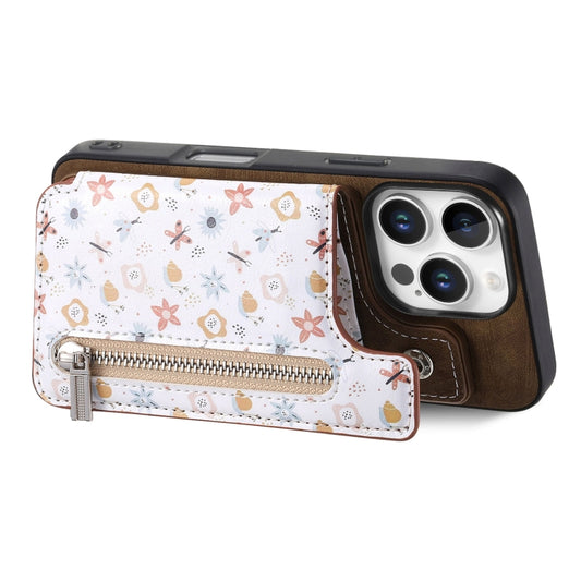 For iPhone 16 Pro Max Retro Painted Zipper Wallet Back Phone Case(Brown) by buy2fix