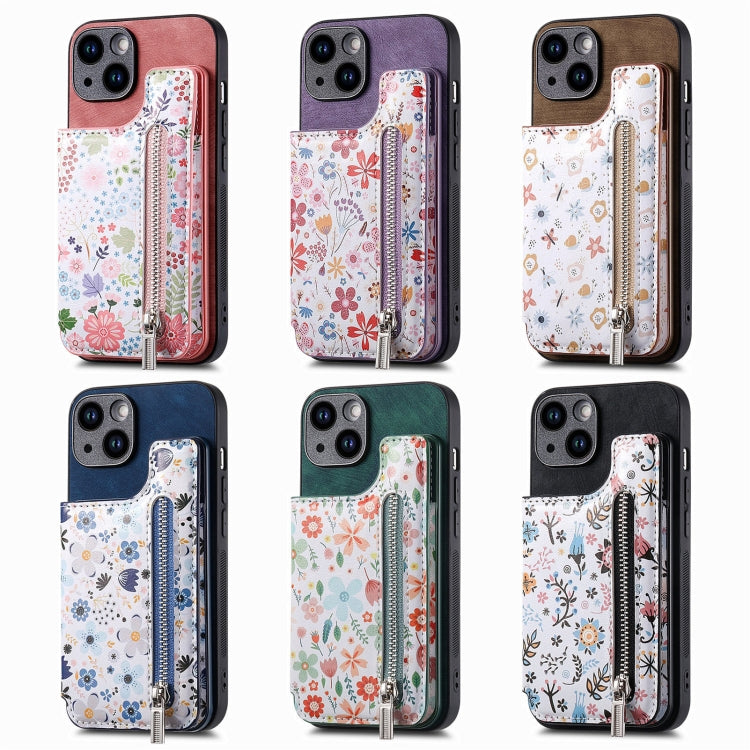 For iPhone 16 Plus Retro Painted Zipper Wallet Back Phone Case(Blue) by buy2fix