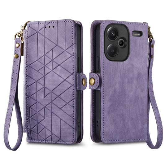 For Xiaomi Redmi Note 13 Pro+ Geometric Zipper Wallet Side Buckle Leather Phone Case(Purple) by buy2fix