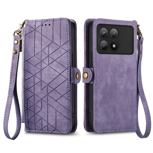 For Xiaomi Redmi K70E Geometric Zipper Wallet Side Buckle Leather Phone Case(Purple) by buy2fix