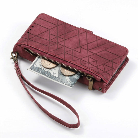 For Xiaomi Redmi 13C 5G Geometric Zipper Wallet Side Buckle Leather Phone Case(Red) by buy2fix