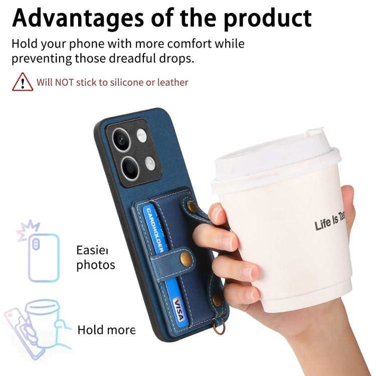 For Xiaomi Redmi Note 13 Retro Cross Wristband Wallet Leather Back Phone Case(Blue) by buy2fix