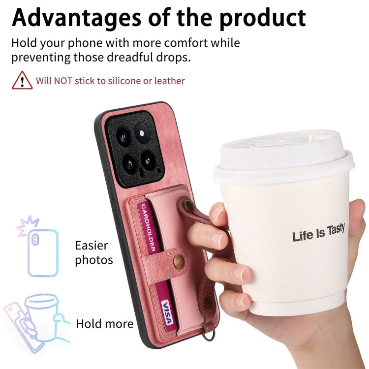 For Xiaomi 14 Retro Cross Wristband Wallet Leather Back Phone Case(Brown) by buy2fix