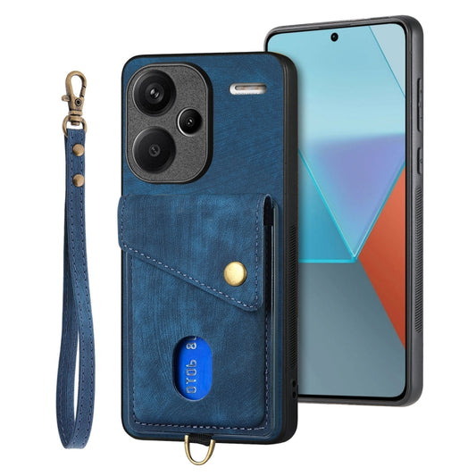 For Xiaomi Redmi Note 13 Pro+ Retro Card Wallet Fold Leather Phone Case with Strap(Blue) by buy2fix