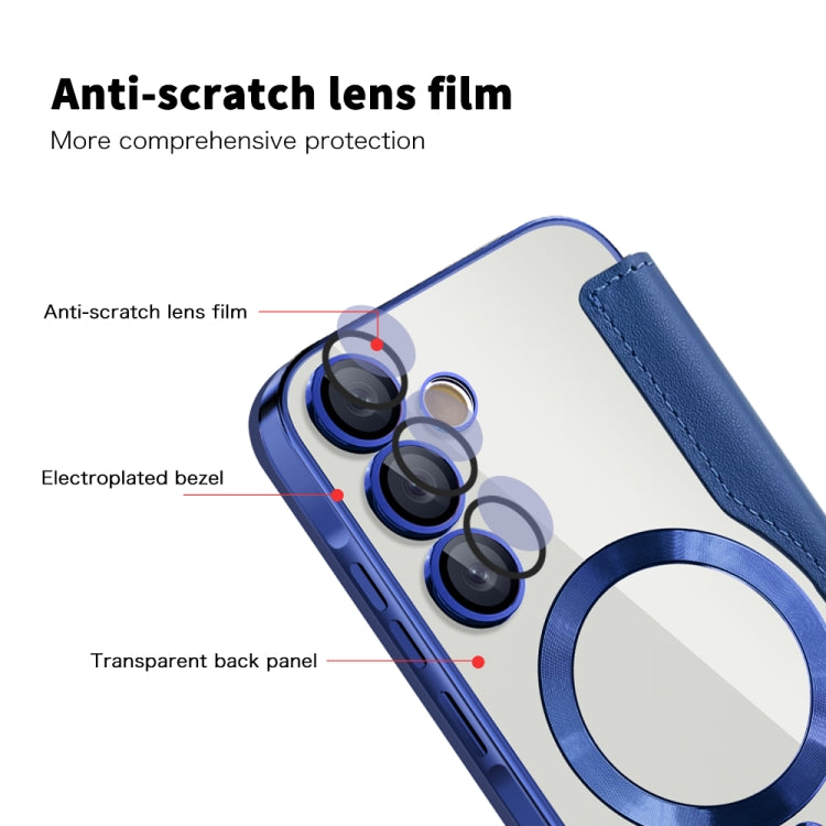 For Samsung Galaxy A55 5G Shield MagSafe RFID Anti-theft Leather Phone Case(Dark Blue) by buy2fix