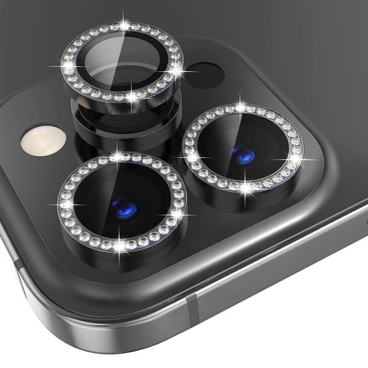 For iPhone 15 Pro / 15 Pro Max NORTHJO Camera Lens Protector Tempered Glass Metal Rhinestone Ring Film(Graphite) by NORTHJO