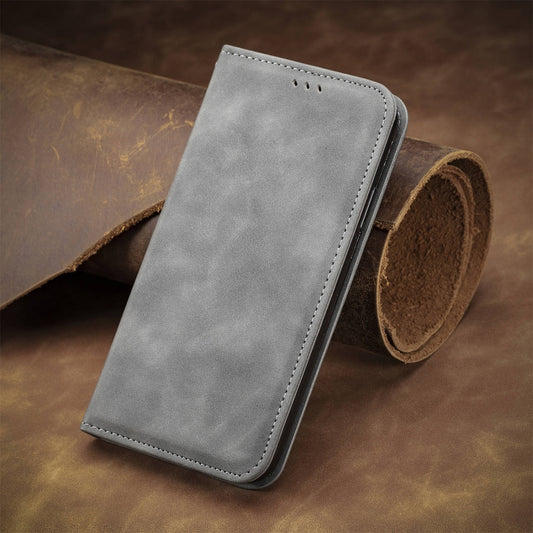 For Motorola Moto G Play 2024 Retro Skin Feel Magnetic Flip Leather Phone Case(Grey) by buy2fix
