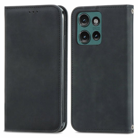 For Motorola Edge 2024 Retro Skin Feel Magnetic Flip Leather Phone Case(Black) by buy2fix