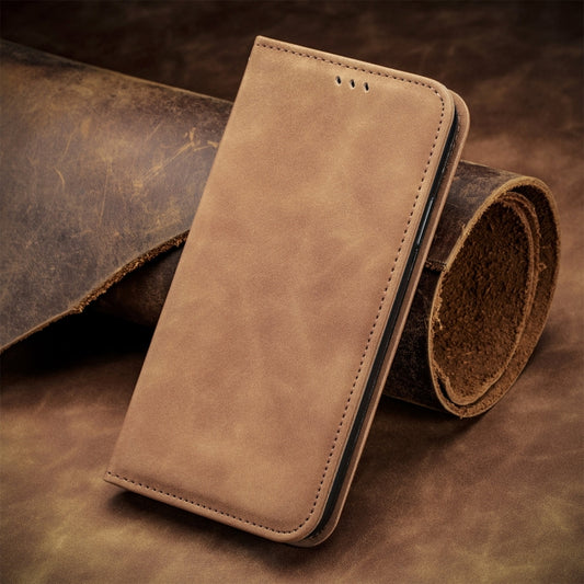 For Motorola Edge 2024 Retro Skin Feel Magnetic Flip Leather Phone Case(Brown) by buy2fix