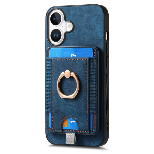 For iPhone 16 Retro Splitable Magnetic Card Bag Leather Phone Case(Blue) by buy2fix