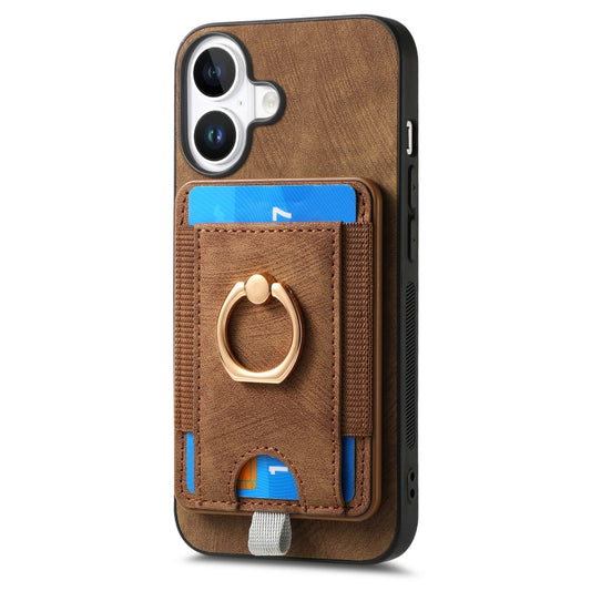 For iPhone 16 Retro Splitable Magnetic Card Bag Leather Phone Case(Brown) by buy2fix