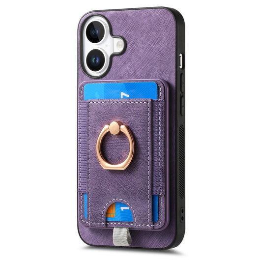 For iPhone 16 Retro Splitable Magnetic Card Bag Leather Phone Case(Purple) by buy2fix