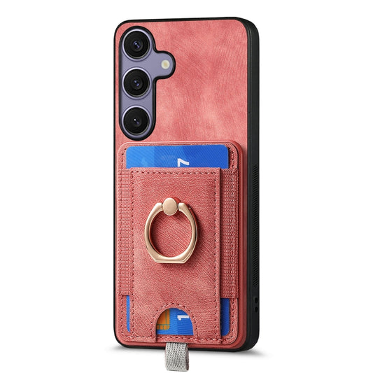 For Samsung Galaxy S25+ 5G Retro Splitable Magnetic Card Bag Leather Phone Case(Pink) by buy2fix