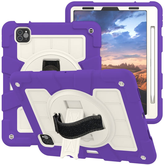 For iPad Pro 11 2018 / 2020 Silicone Hybrid PC Shockproof Tablet Case with Shoulder Strap(Catharanthus Roseus) - iPad Pro 11 (2020) Cases by buy2fix | Online Shopping UK | buy2fix