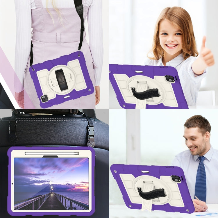 For iPad Pro 11 2025 / 2024 Silicone Hybrid PC Shockproof Tablet Case with Shoulder Strap(Catharanthus Roseus) by buy2fix