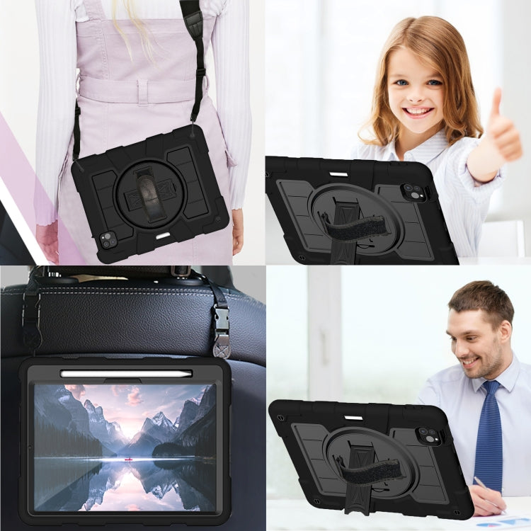 For iPad Pro 11 2025 / 2024 Silicone Hybrid PC Shockproof Tablet Case with Shoulder Strap(Black) by buy2fix
