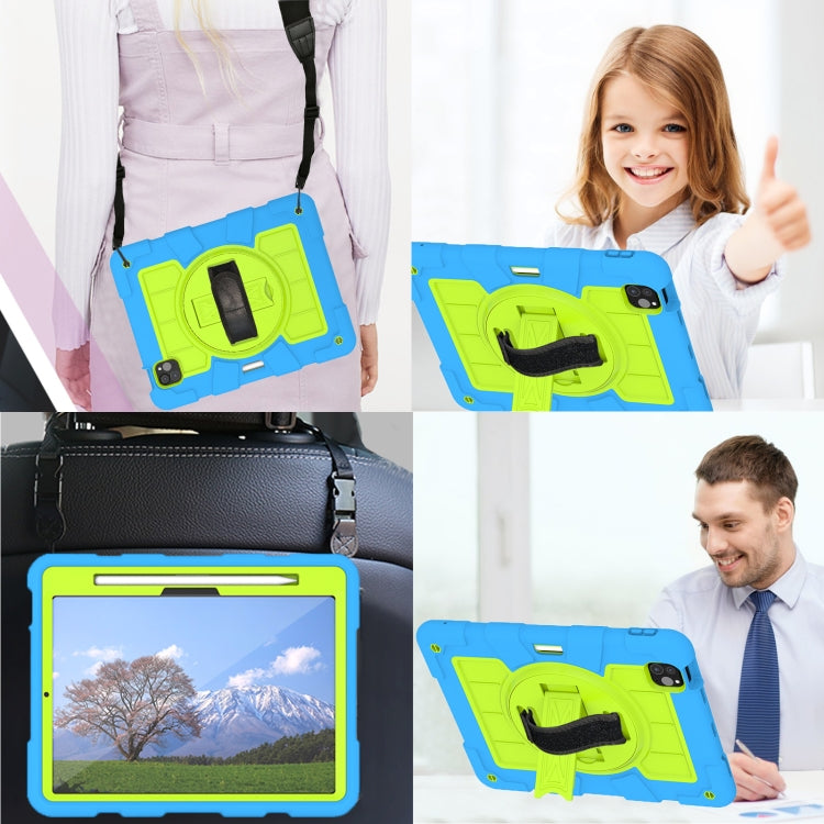 For iPad Pro 11 2025 / 2024 Silicone Hybrid PC Shockproof Tablet Case with Shoulder Strap(Bluish-Green) by buy2fix
