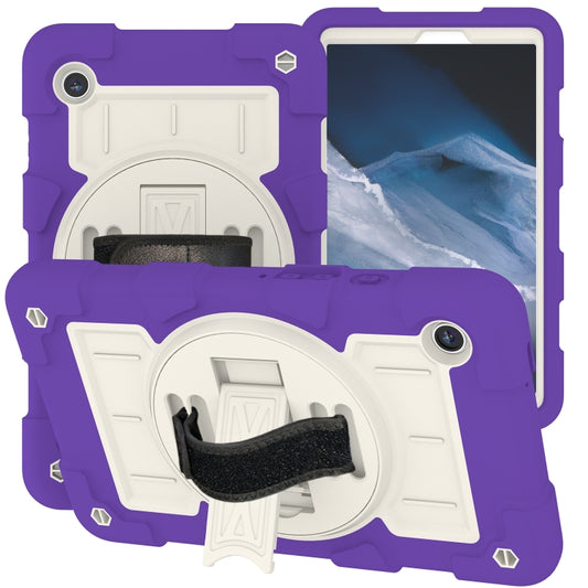 For Samsung Galaxy Tab A9 X110/X115 Silicone Hybrid PC Shockproof Tablet Case with Shoulder Strap(Catharanthus Roseus) - Galaxy Tab A9 by buy2fix | Online Shopping UK | buy2fix