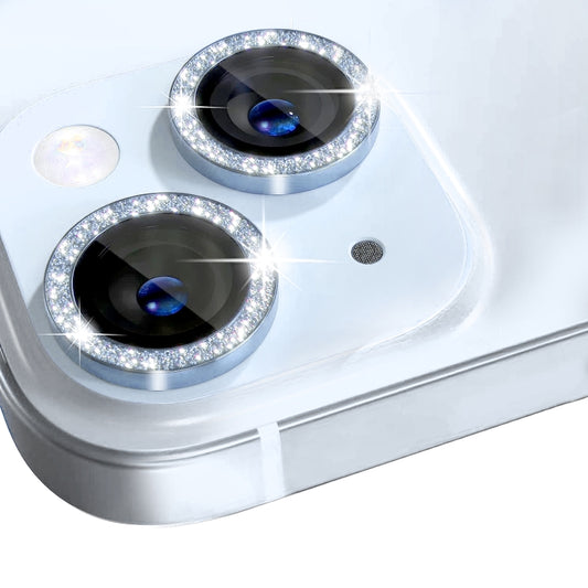 For iPhone 15 / 15 Plus NORTHJO Camera Lens Protector Tempered Glass Bling Glitter Metal Ring Film(Blue) - iPhone 15 Tempered Glass by NORTHJO | Online Shopping UK | buy2fix